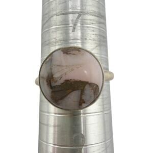 Peruvian Pink Opal and Bronze Turquoise 925 Sterling Silver Ring Size 8